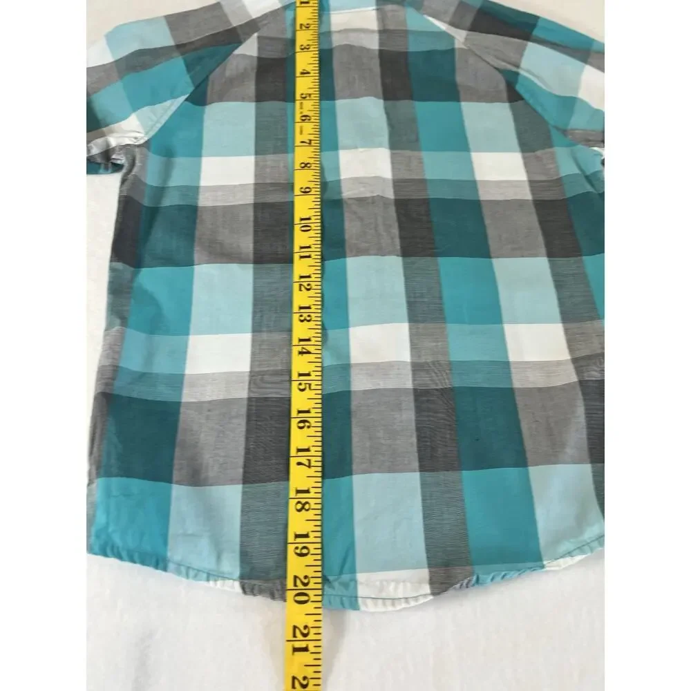 Hurley Boys 7 Plaid Button-Up Shirt Blue/Gray/White Cotton Collared Logo